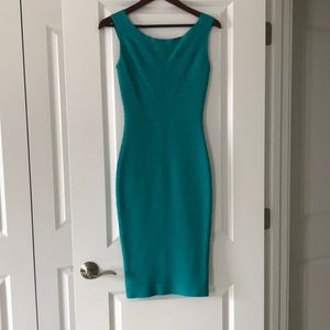 GORGEOUS aqua midi length bandage dress